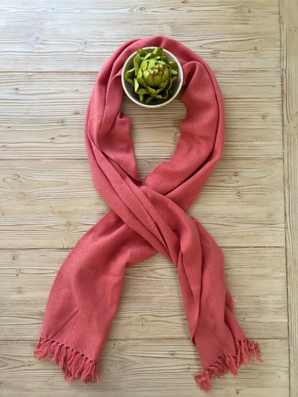 Malo 100% Cashmere Scarf Coral Pink Made in Italy Fringe